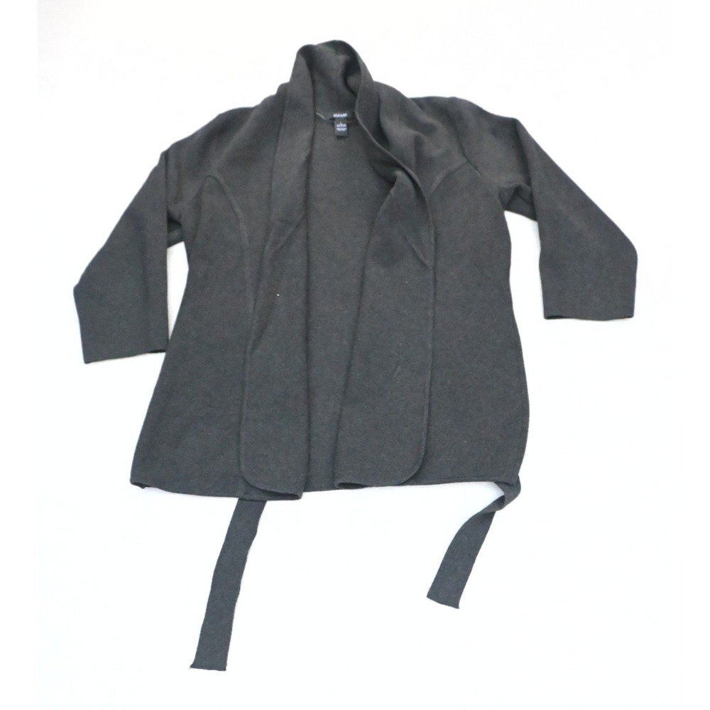 Alfani Womens L Charcoal Cotton Blend Shawl Collar Cardigan Belted 3/4 Sleeve
